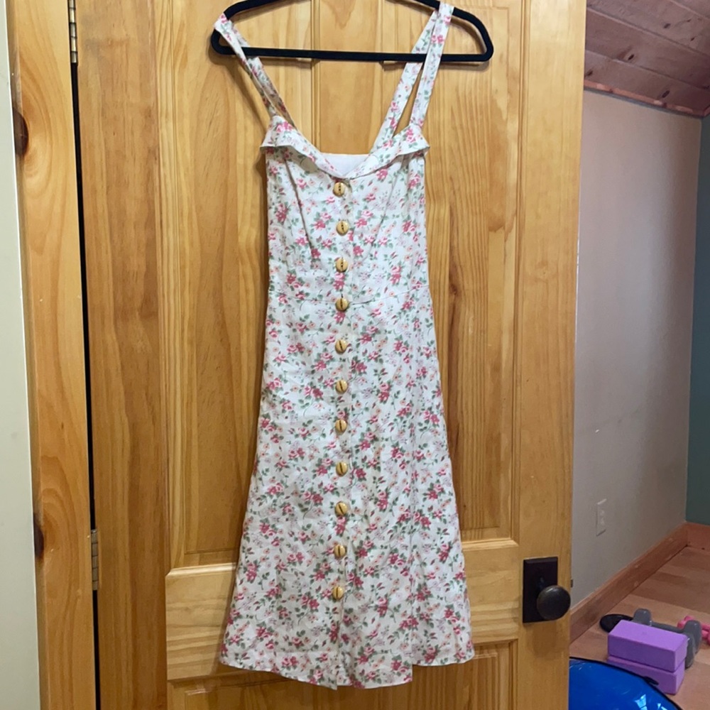 Ralph Lauren Purple Label Cream Floral Button-Front Midi Dress